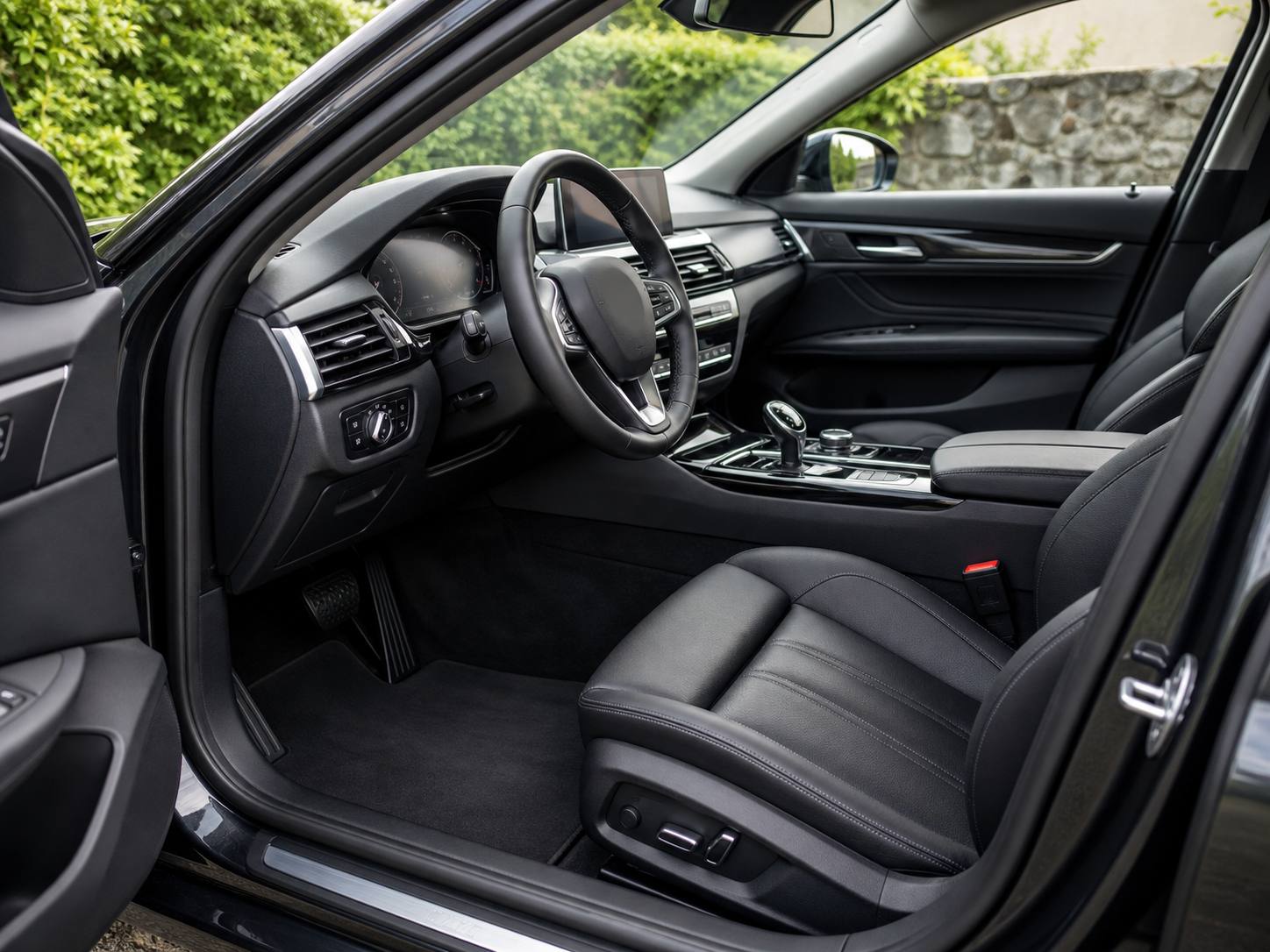 A spotless driver's cabin with conditioned leather